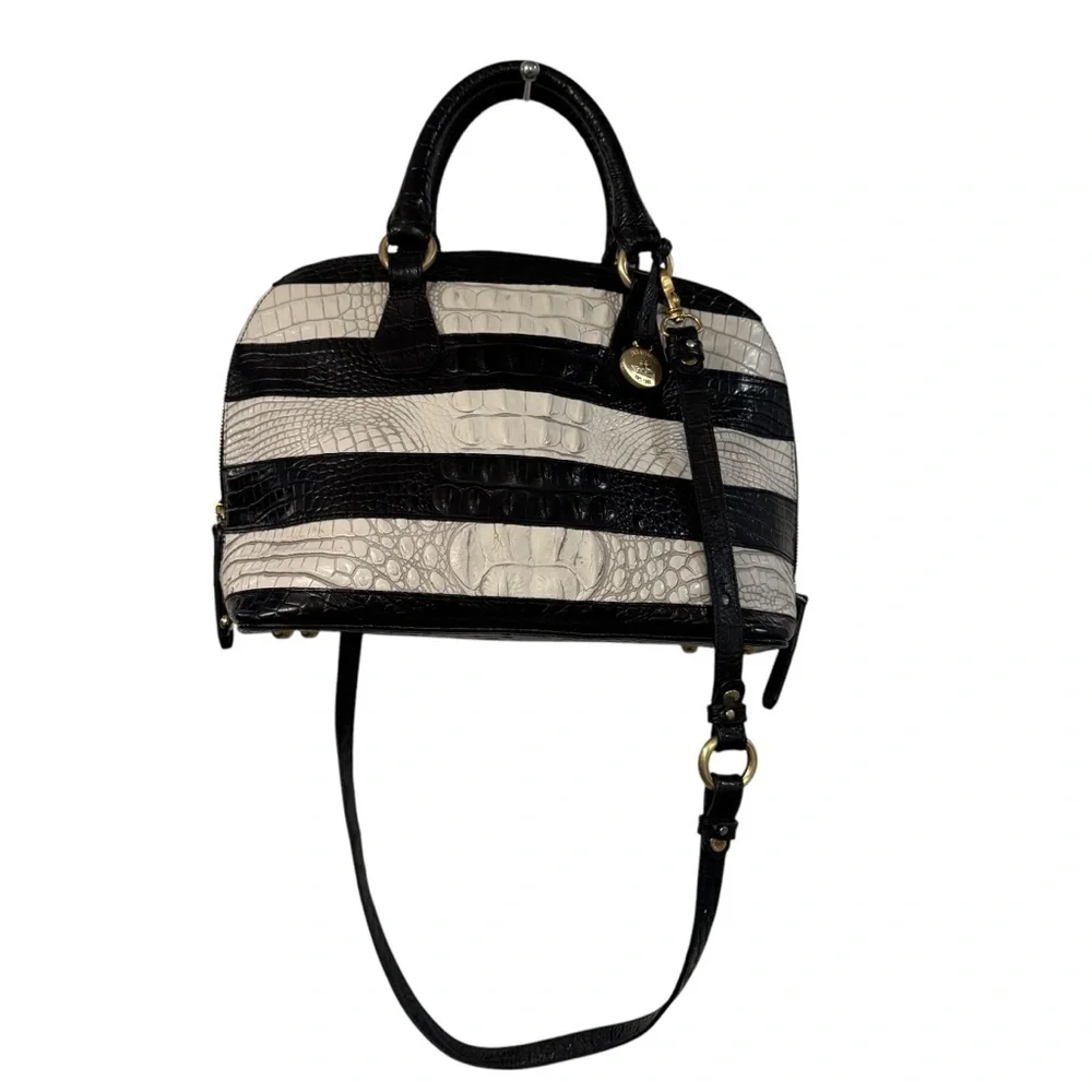 BRAHMIN VIVIAN PURSE Black and White Croc-Embossed Women's Bag